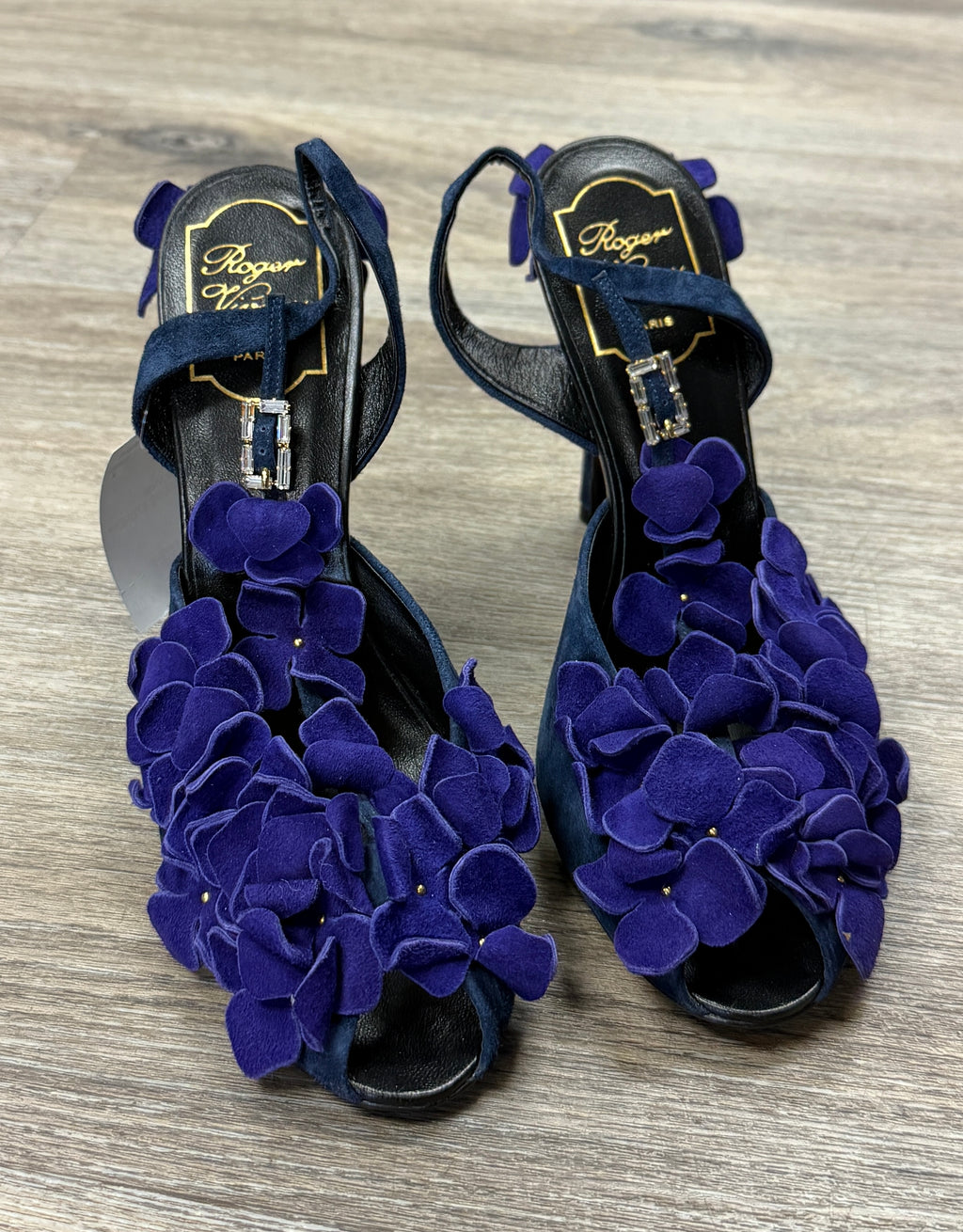 Roger Vivier Suede Floral Peep-Toe Heels Sz. 39
