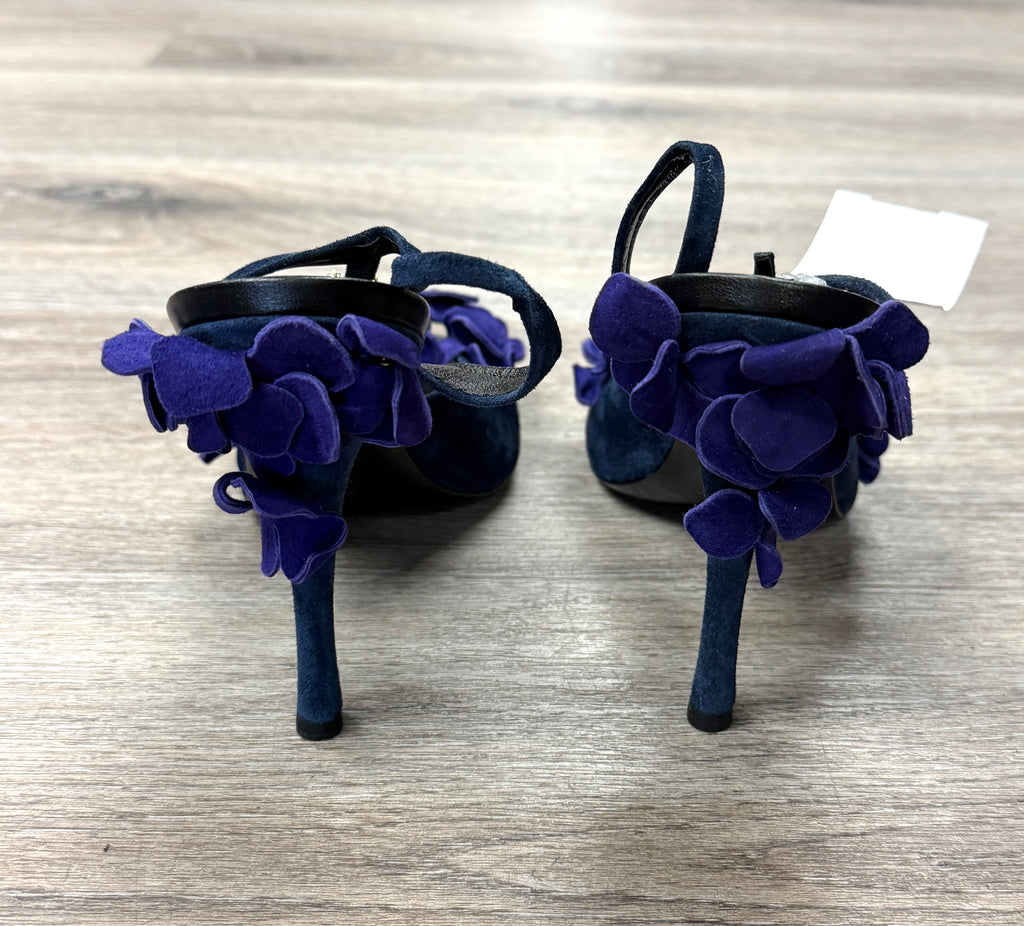 Roger Vivier Suede Floral Peep-Toe Heels Sz. 39