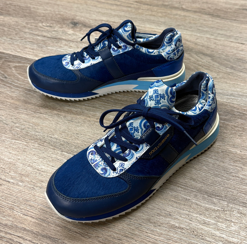 Dolce & Gabbana Majolica Print Leather Sneakers Sz. 38