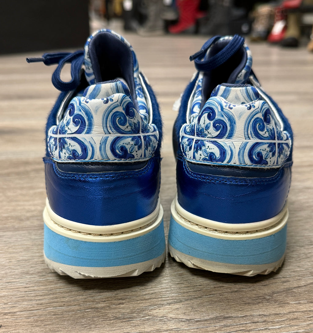 Dolce & Gabbana Majolica Print Leather Sneakers Sz. 38