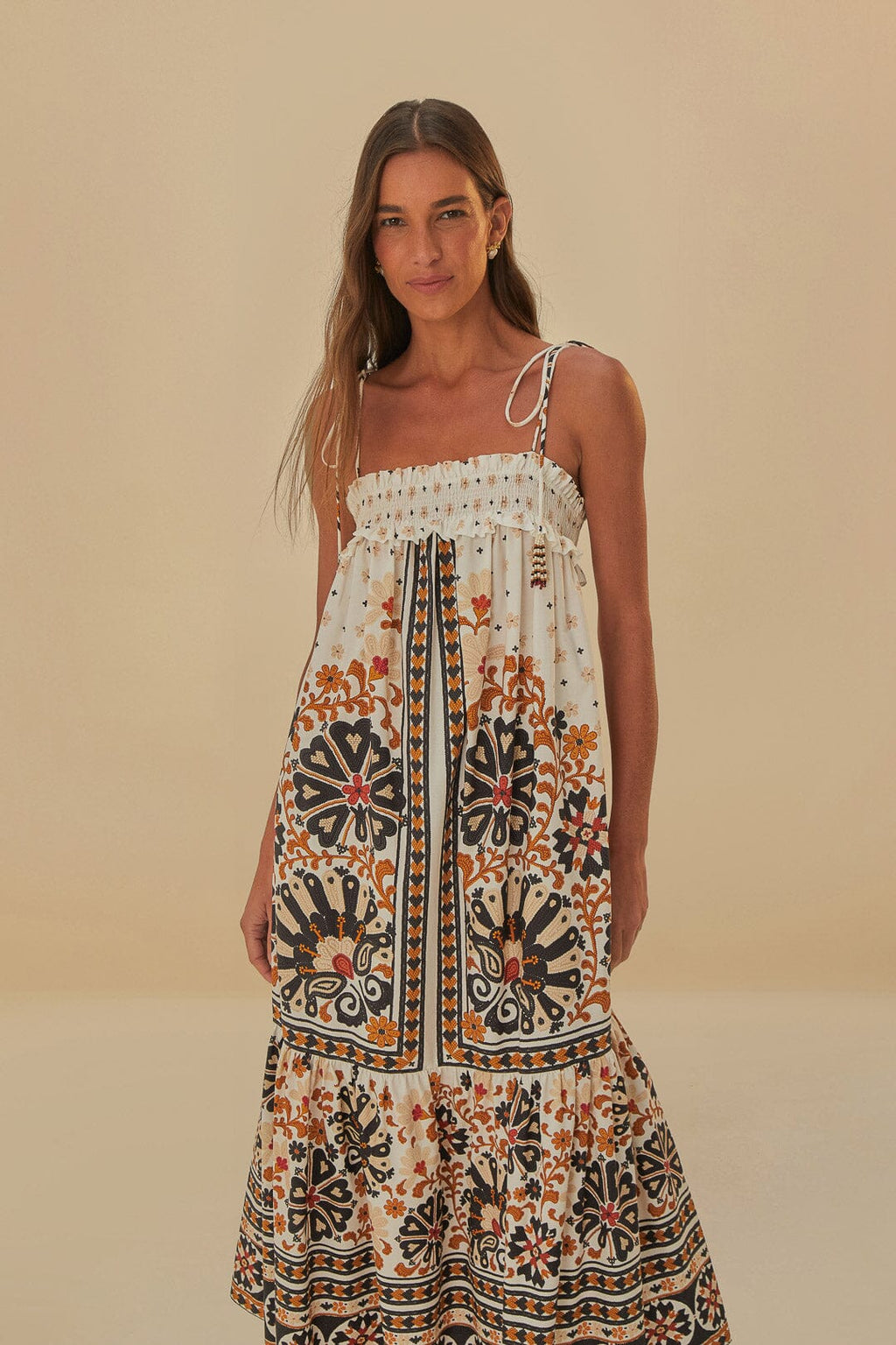 FARM RIO Flower Fan Tapestry Midi Dress NEW! - Large