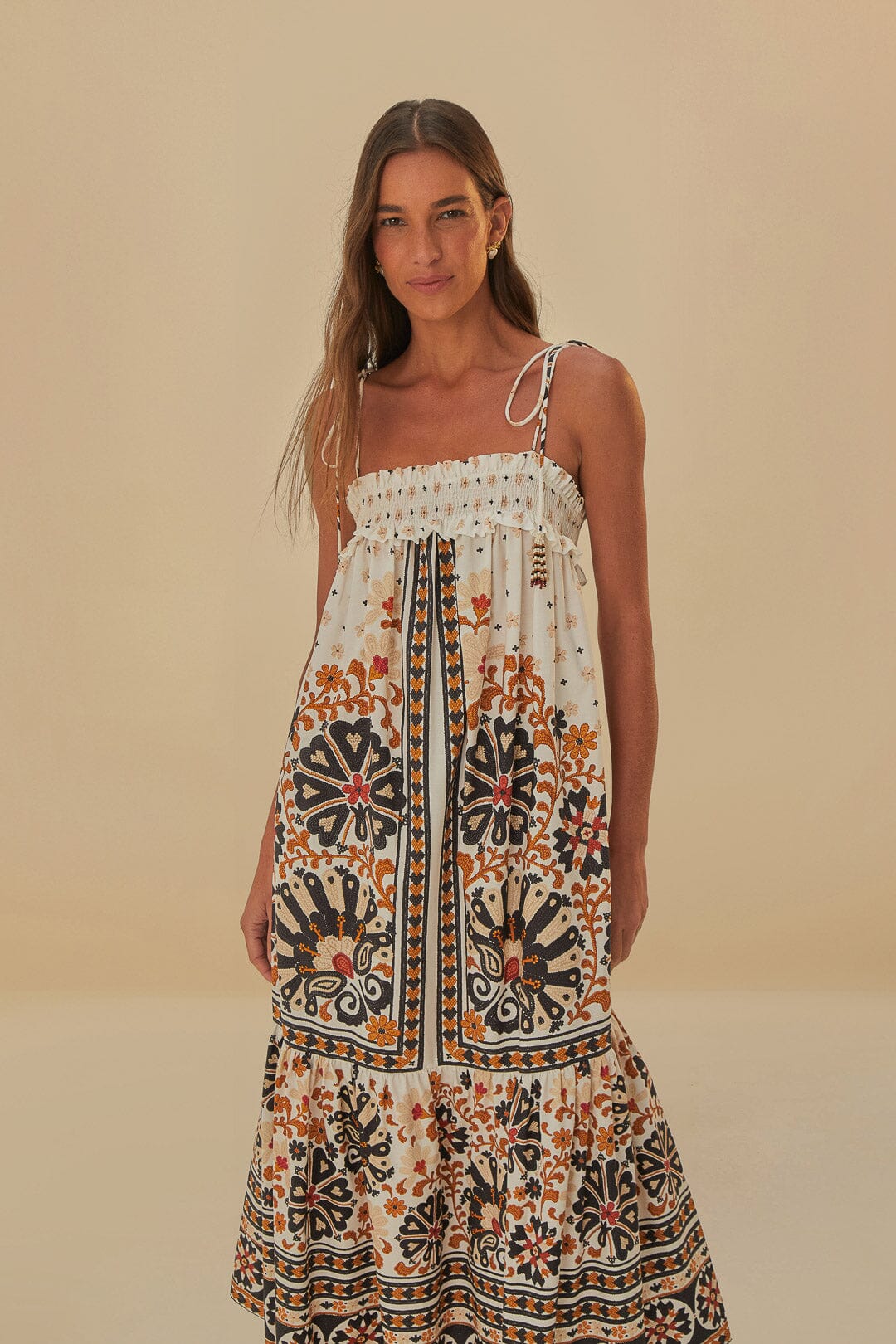 FARM RIO Flower Fan Tapestry Midi Dress NEW! - Large