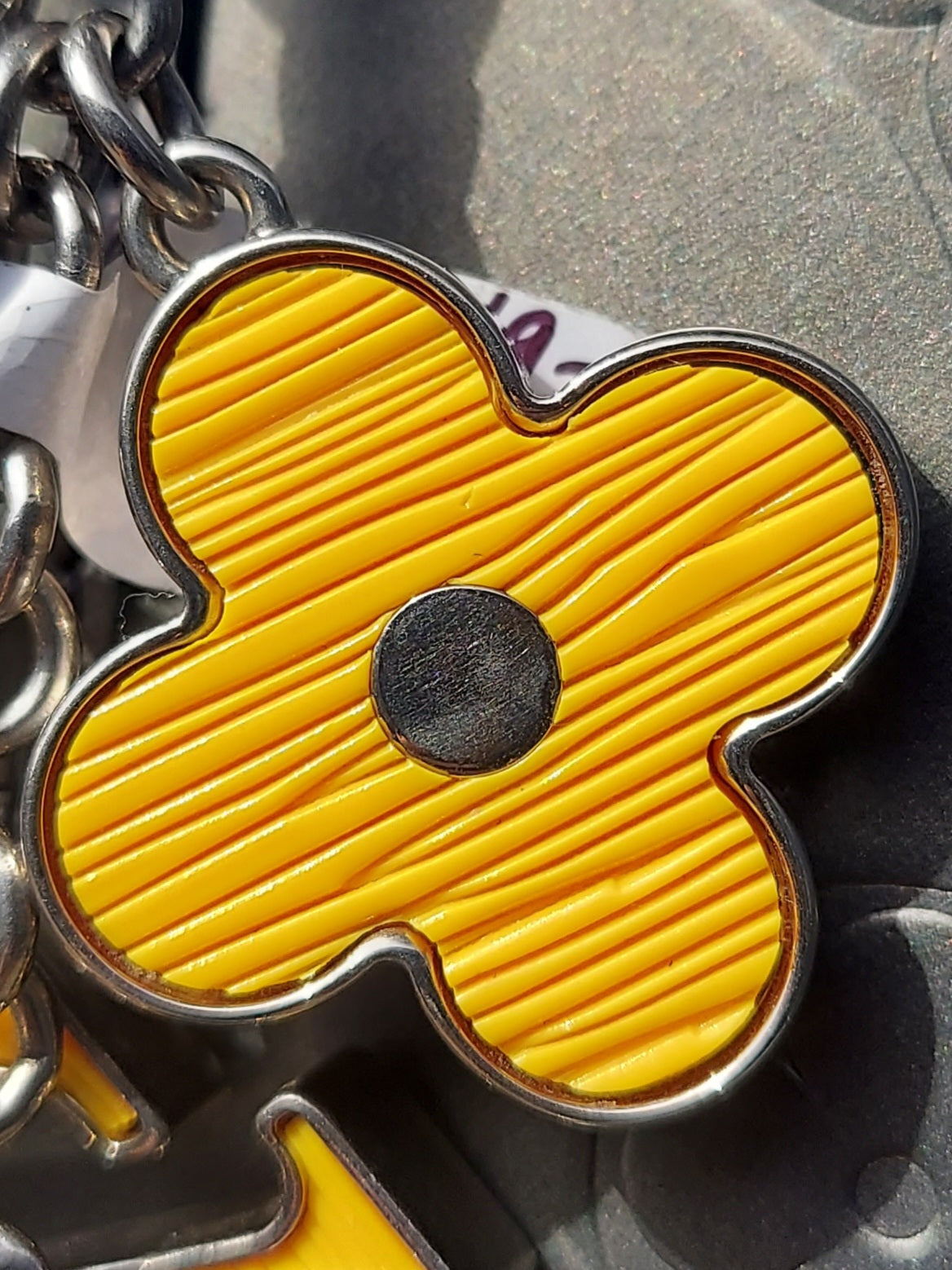 SOLD! LOUIS VUITTON Yellow Silver Fleur D'Epi Bijoux Sak LV Logo Keychain Charm
