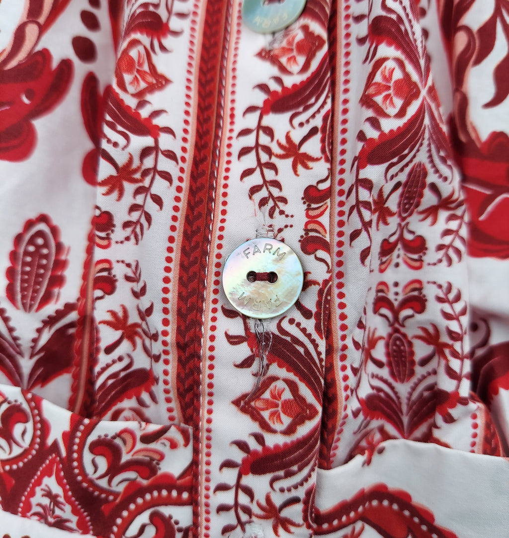 FARM RIO Puff Sleeve Tropical Cameo Belted Romper Sz. X-Small