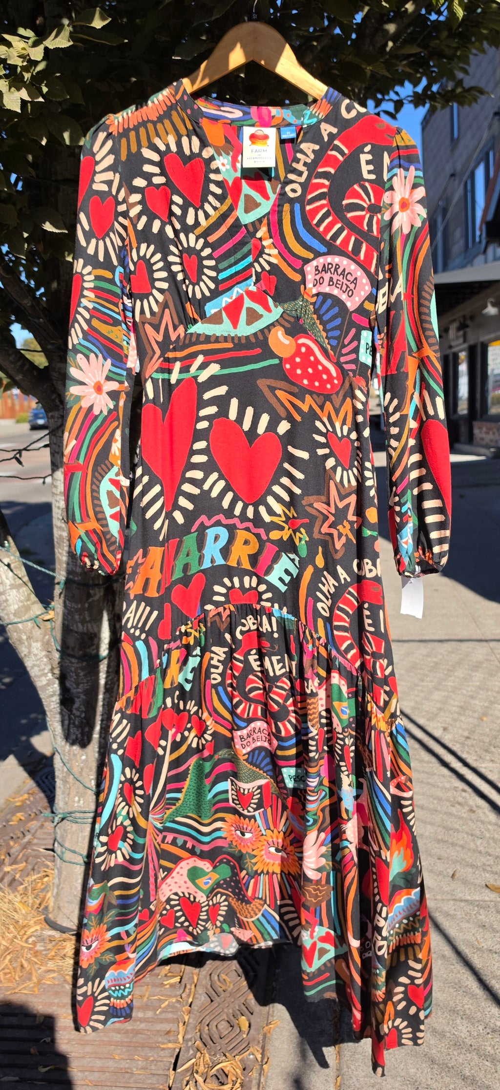 FARM RIO Baleares Black & Brown Multi-Color Maxi Dress Sz. X-Small