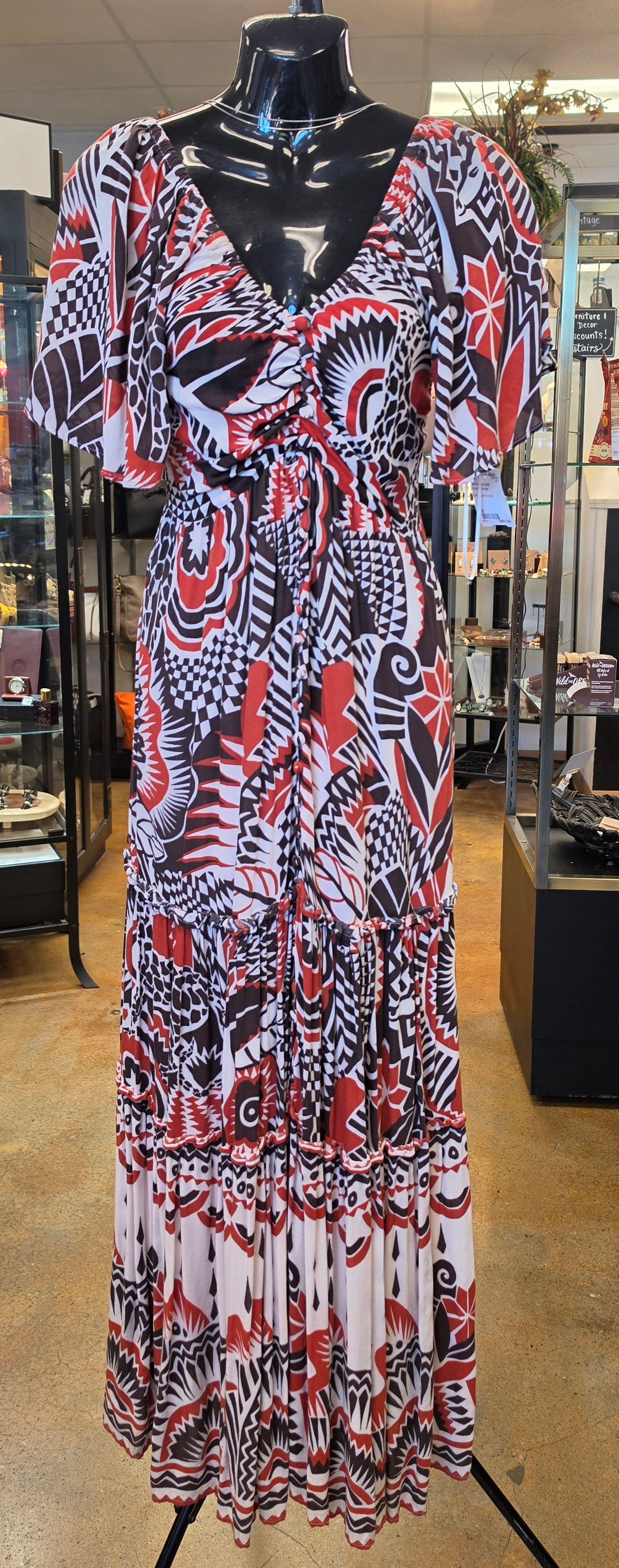 ANTHROPOLOGIE Tiered Maxi V-Neck Dress - XS