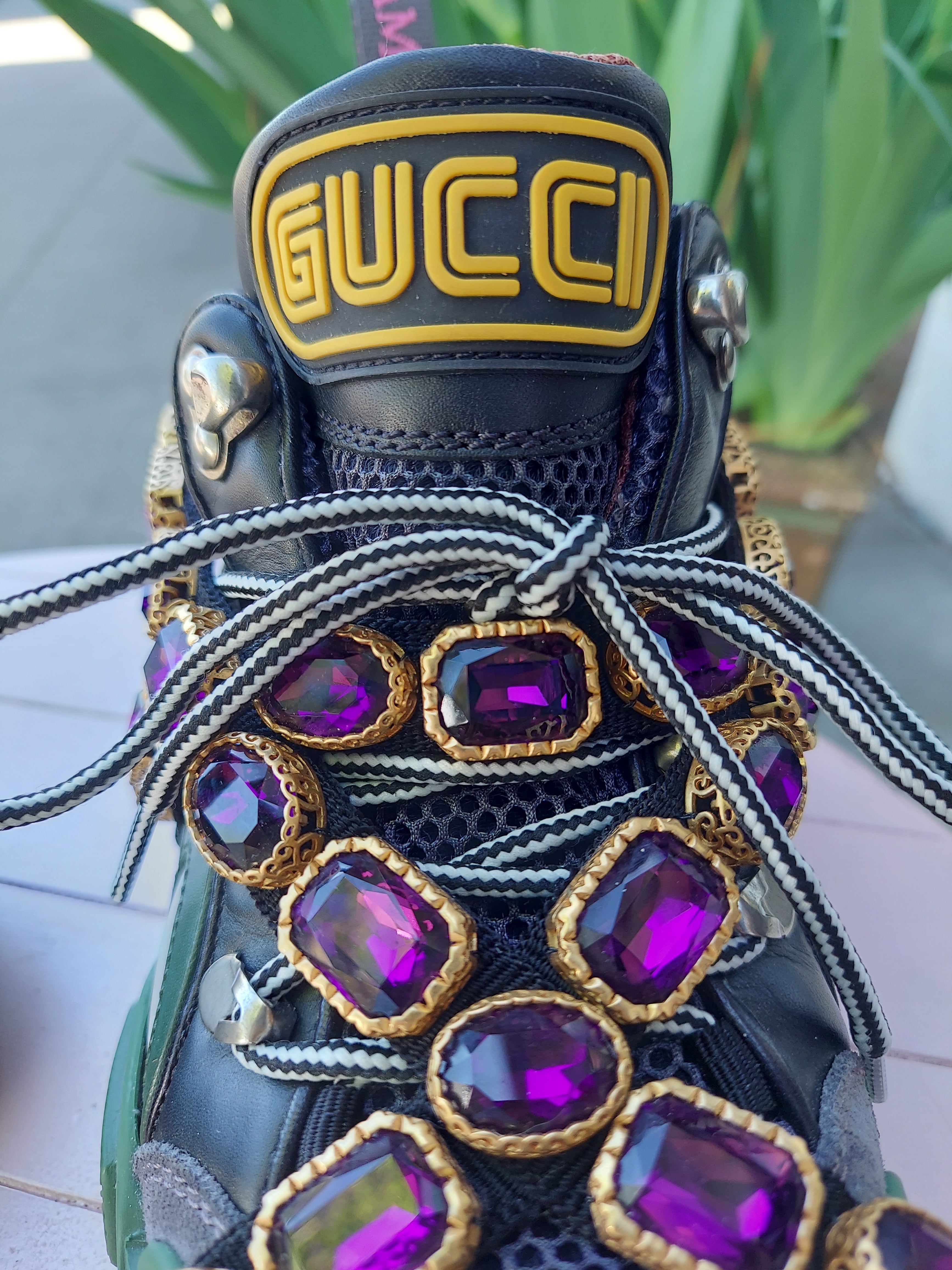 SOLD! GUCCI Flashtrek Sega Mesh Suede Removable Crystals Chunky Sneakers Sz. 38 w/ box