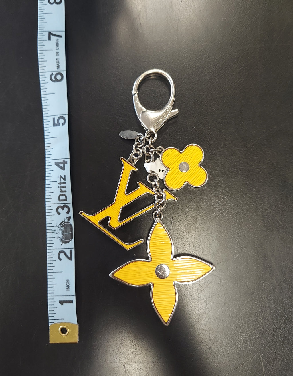 SOLD! LOUIS VUITTON Yellow Silver Fleur D'Epi Bijoux Sak LV Logo Keychain Charm