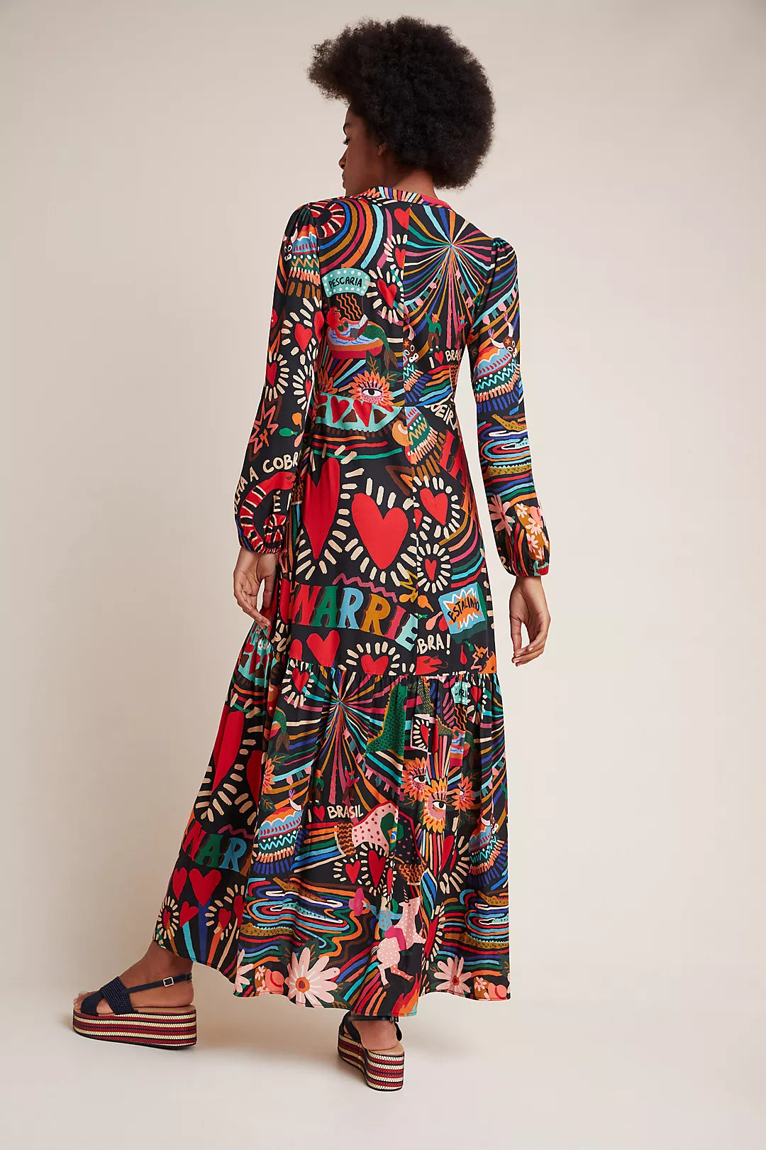 FARM RIO Baleares Black & Brown Multi-Color Maxi Dress Sz. X-Small