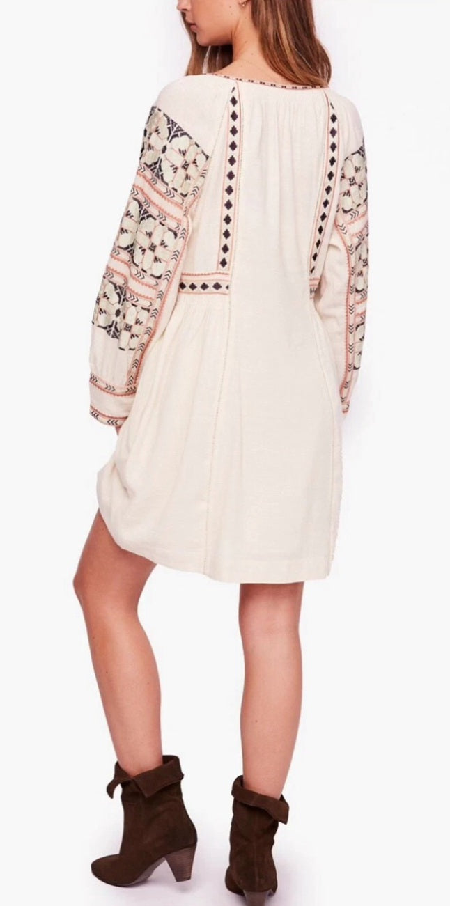 free people All My Life V-Neck Long Sleeve Embroidered Tunic Dress X-Small