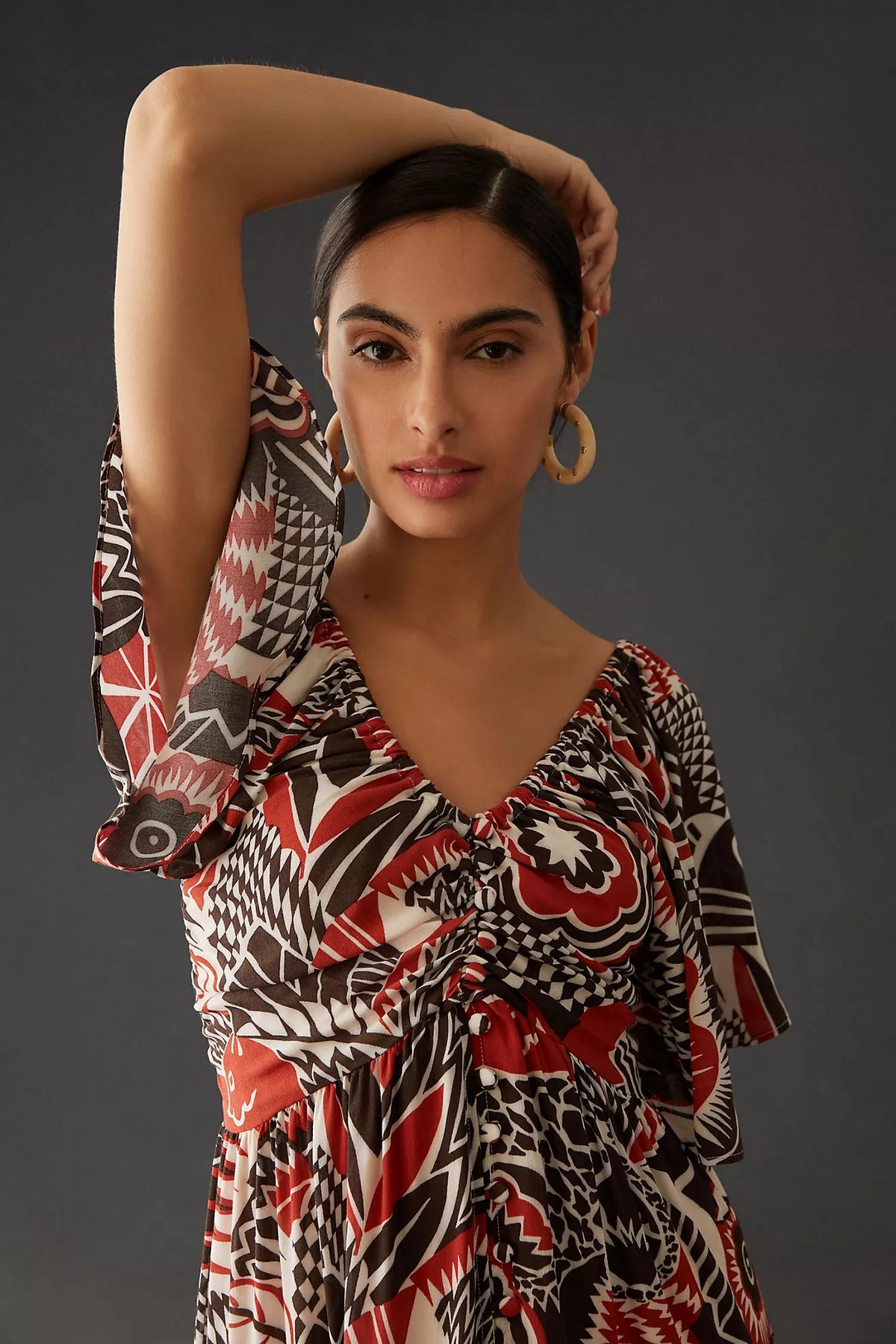 ANTHROPOLOGIE Tiered Maxi V-Neck Dress - XS