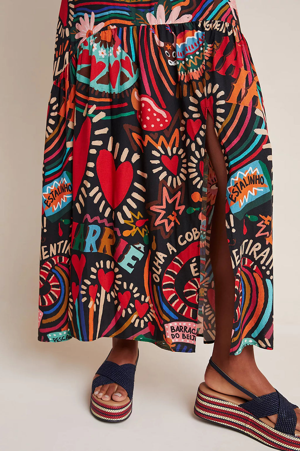 FARM RIO Baleares Black & Brown Multi-Color Maxi Dress Sz. X-Small