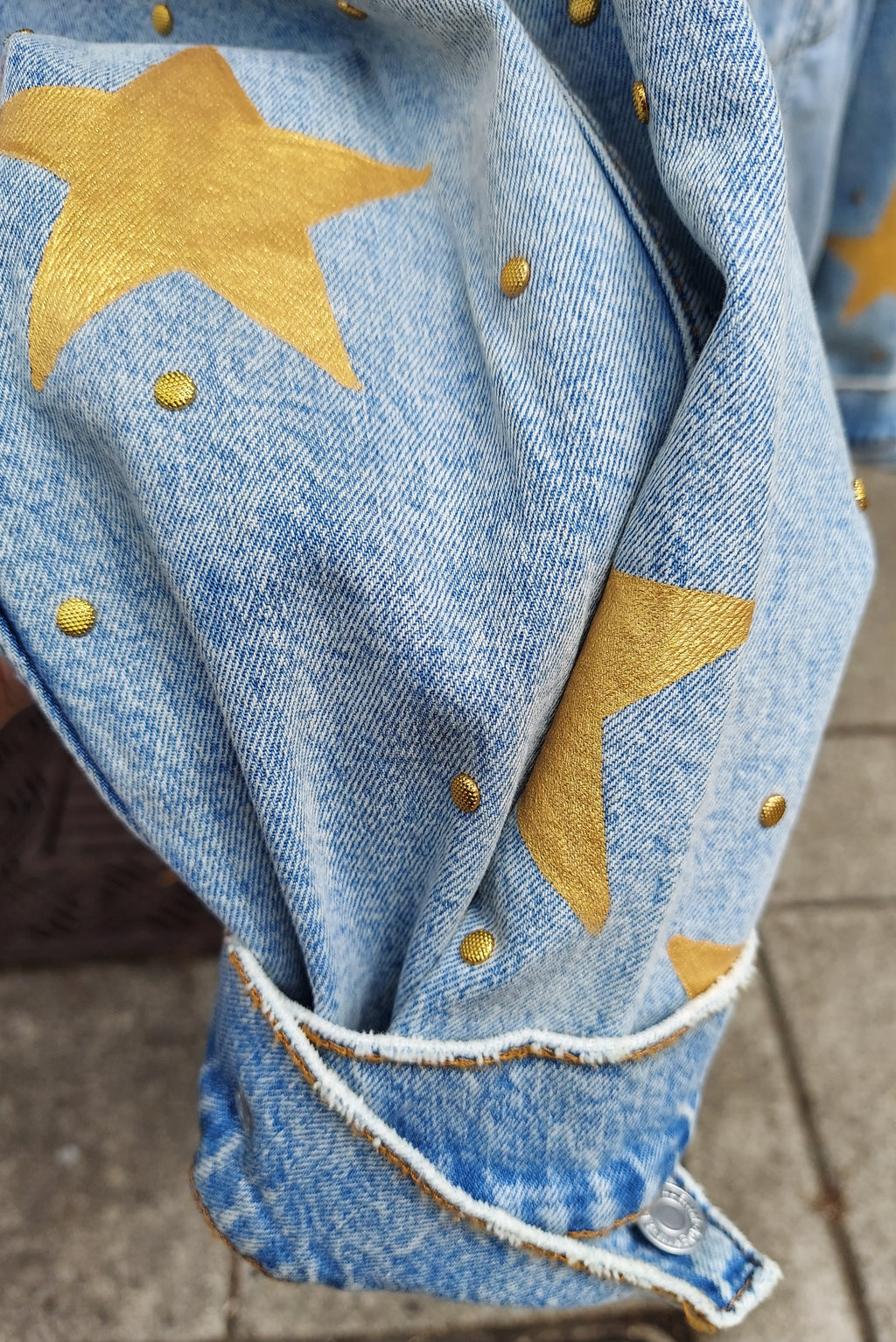 Mero_Karamelo_mx Hand-Painter Denim Star/Studded Jacket Sz. X-Large