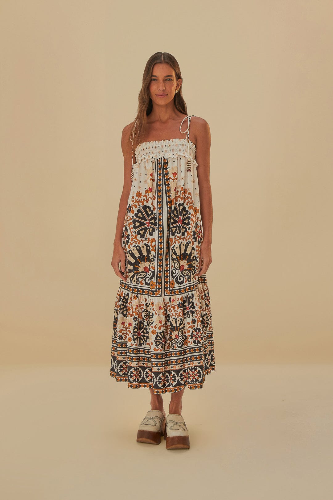 FARM RIO Flower Fan Tapestry Midi Dress NEW! - Large