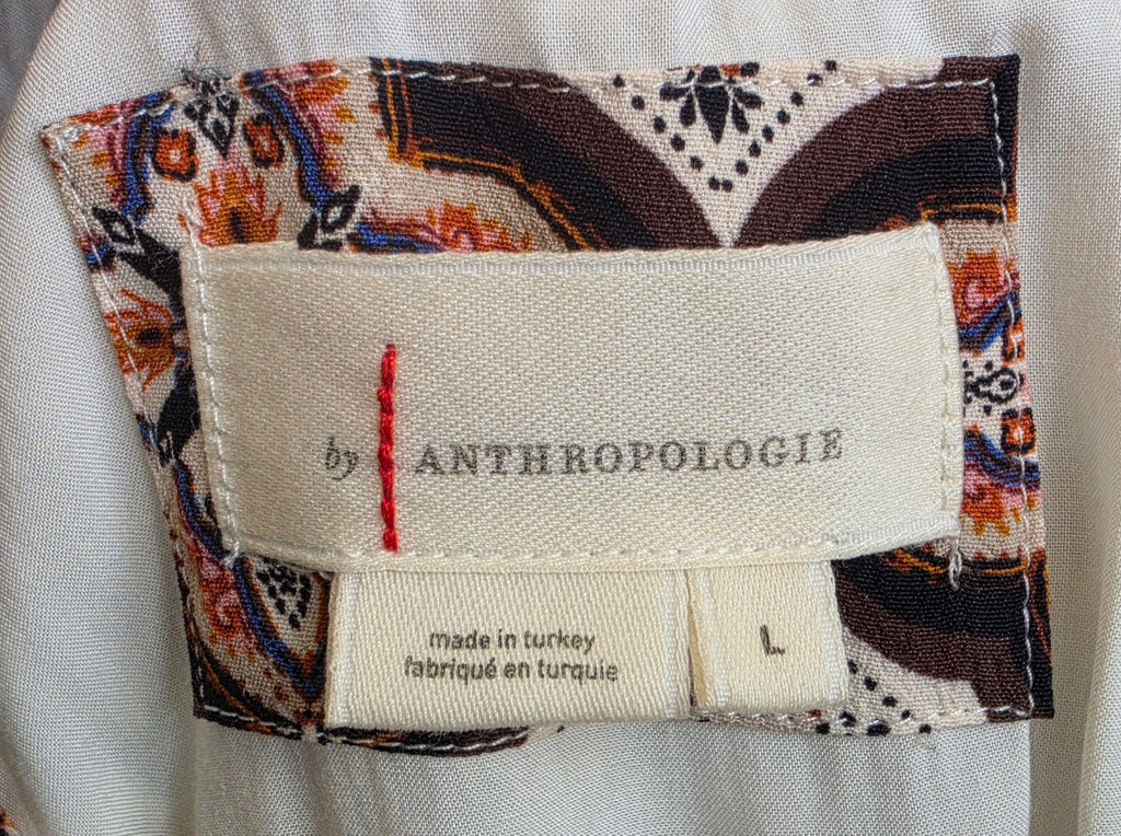 by ANTHROPOLOGIE Multicolor V-Neck Tiered Long Sleeve Mini Dress - Large