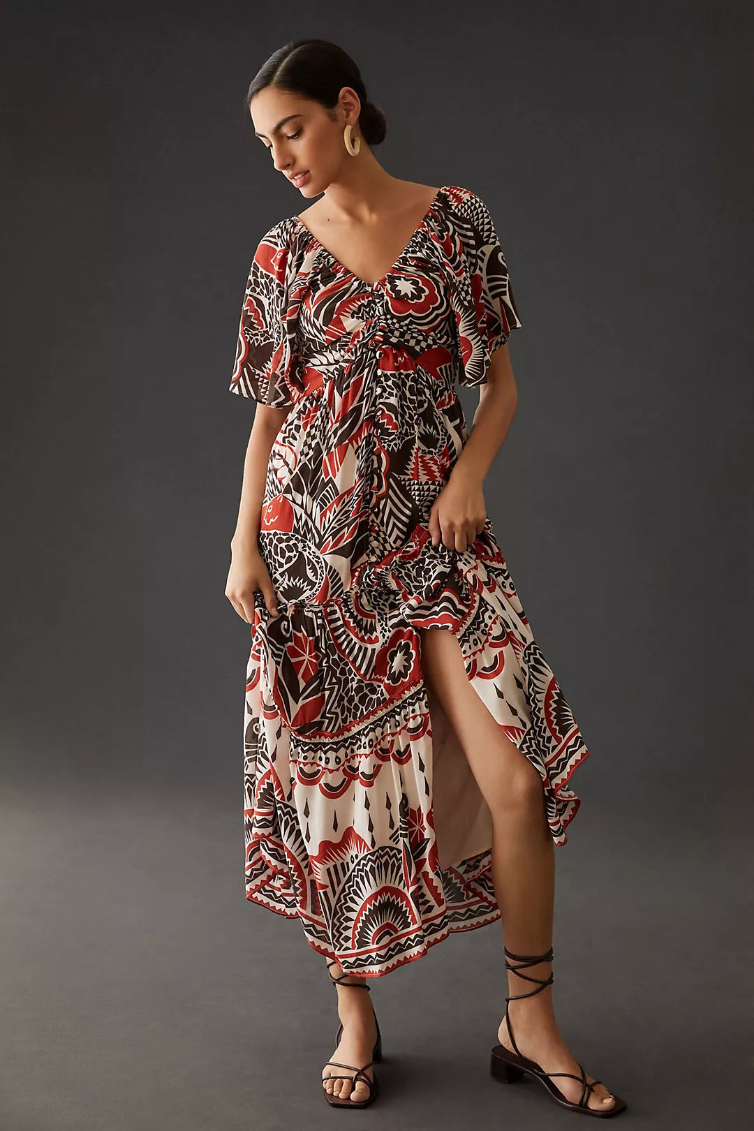 ANTHROPOLOGIE Tiered Maxi V-Neck Dress - XS