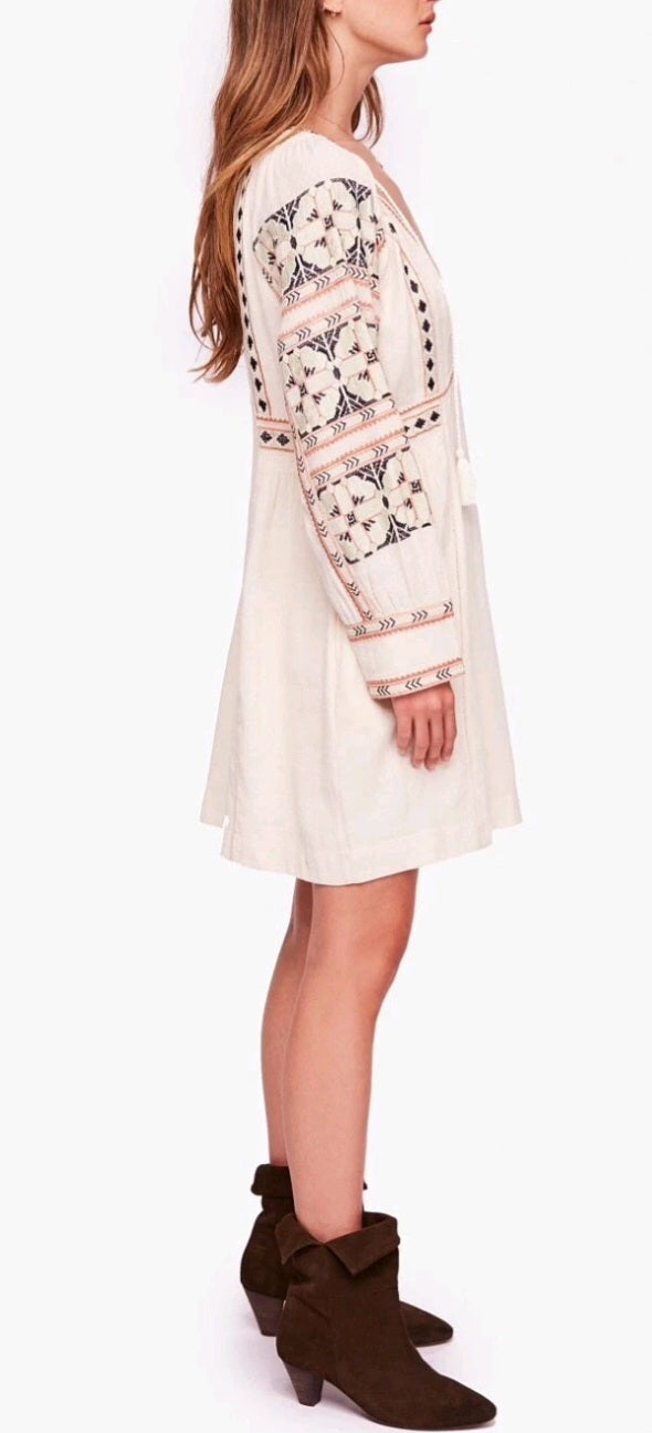 free people All My Life V-Neck Long Sleeve Embroidered Tunic Dress X-Small