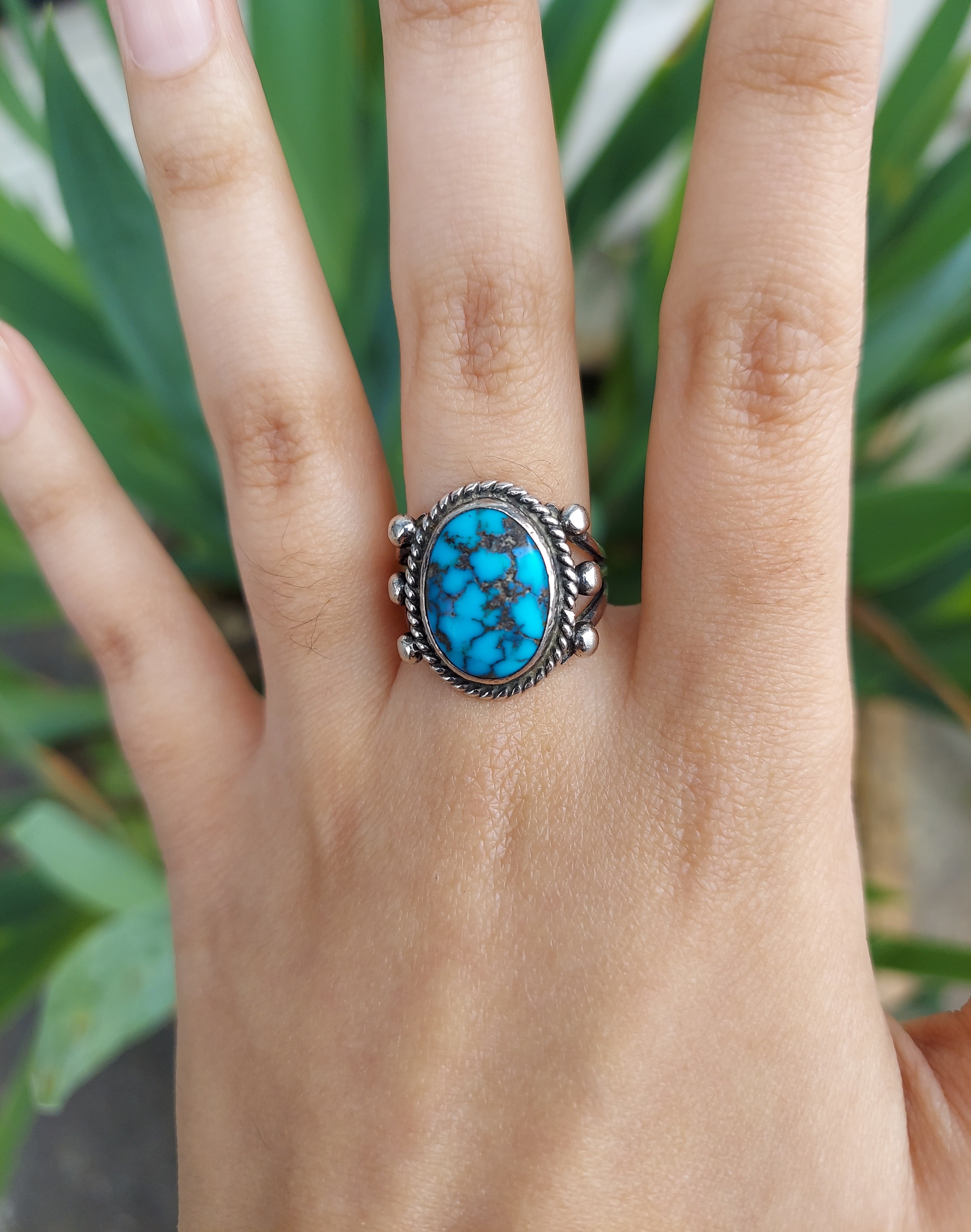 Rocky Mountain Turquoise Navajo Sterling Silver Split Shank Ring Sz. 7