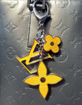 SOLD! LOUIS VUITTON Yellow Silver Fleur D'Epi Bijoux Sak LV Logo Keychain Charm