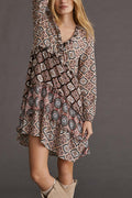 by ANTHROPOLOGIE Multicolor V-Neck Tiered Long Sleeve Mini Dress - Large
