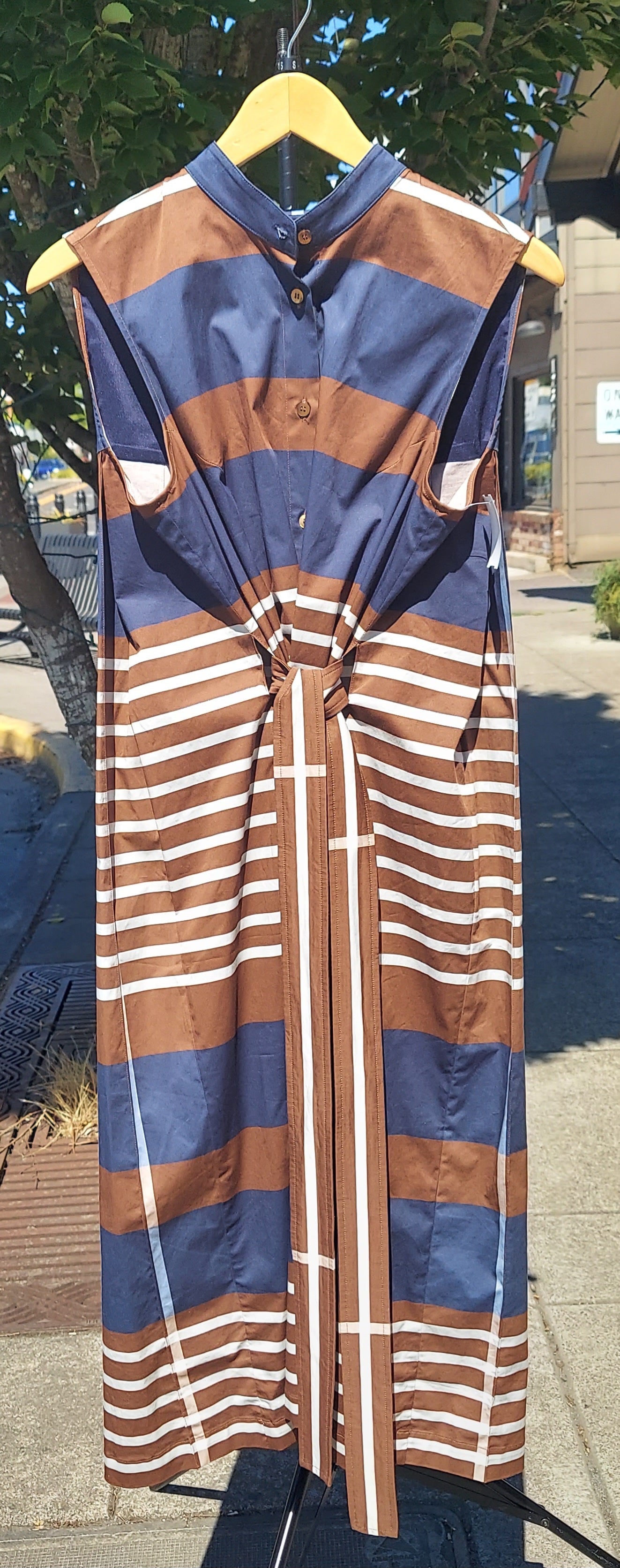 eleventy Striped Pleaded Back Sleeveless Belted Pocketed Dress Sz. 6