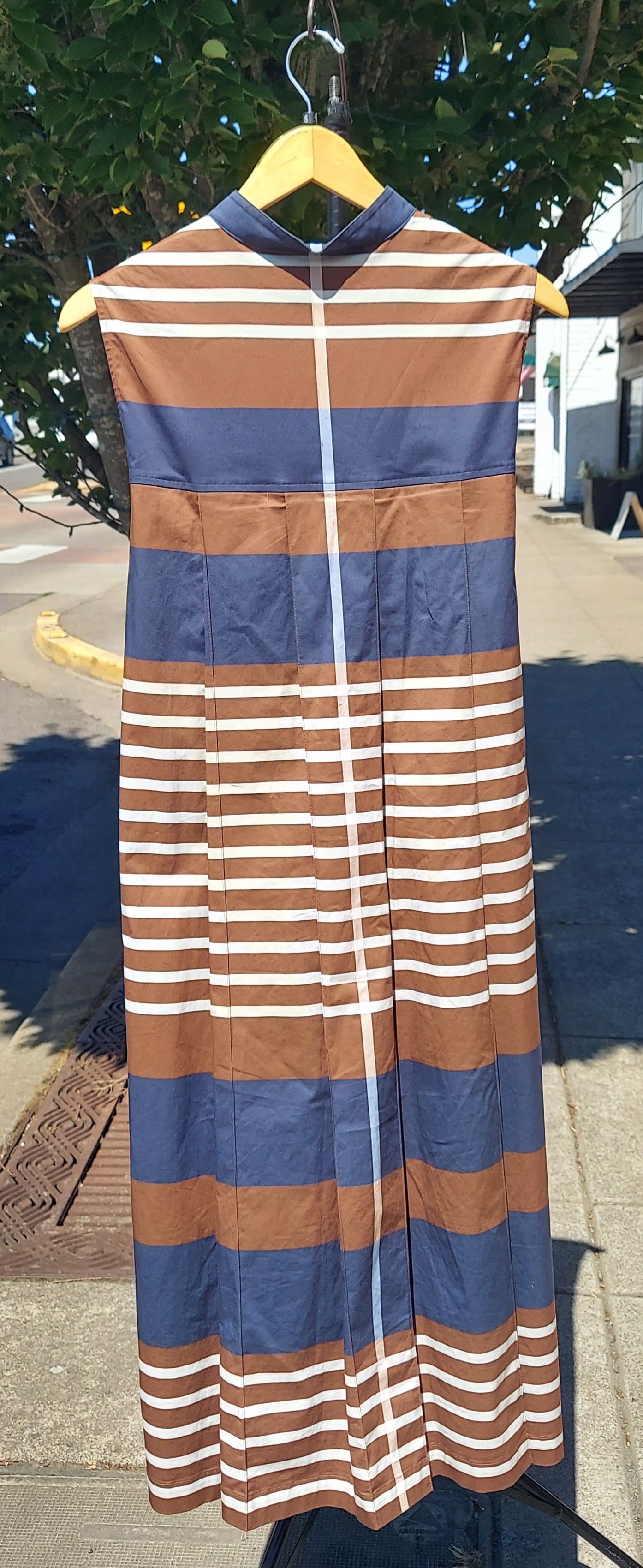 eleventy Striped Pleaded Back Sleeveless Belted Pocketed Dress Sz. 6