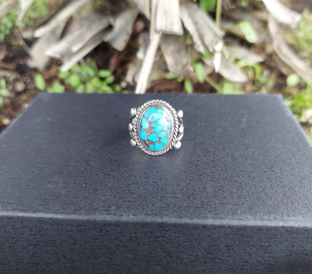 Rocky Mountain Turquoise Navajo Sterling Silver Split Shank Ring Sz. 7