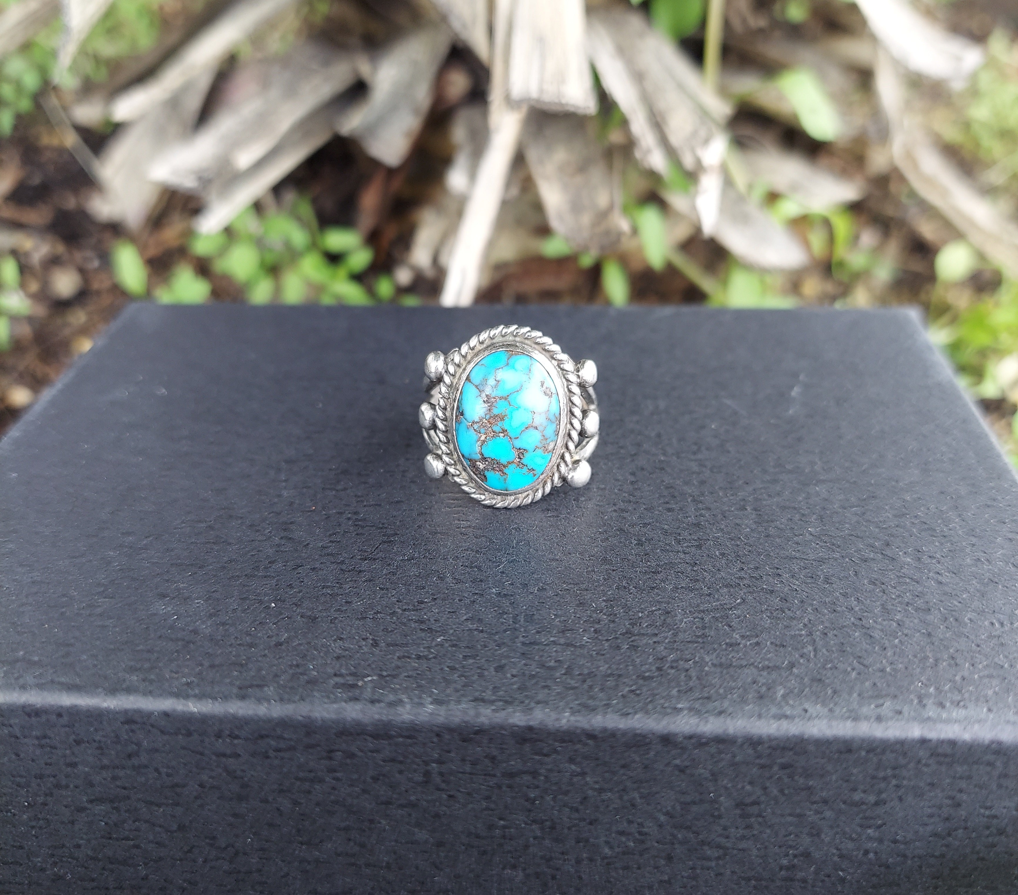 Rocky Mountain Turquoise Navajo Sterling Silver Split Shank Ring Sz. 7
