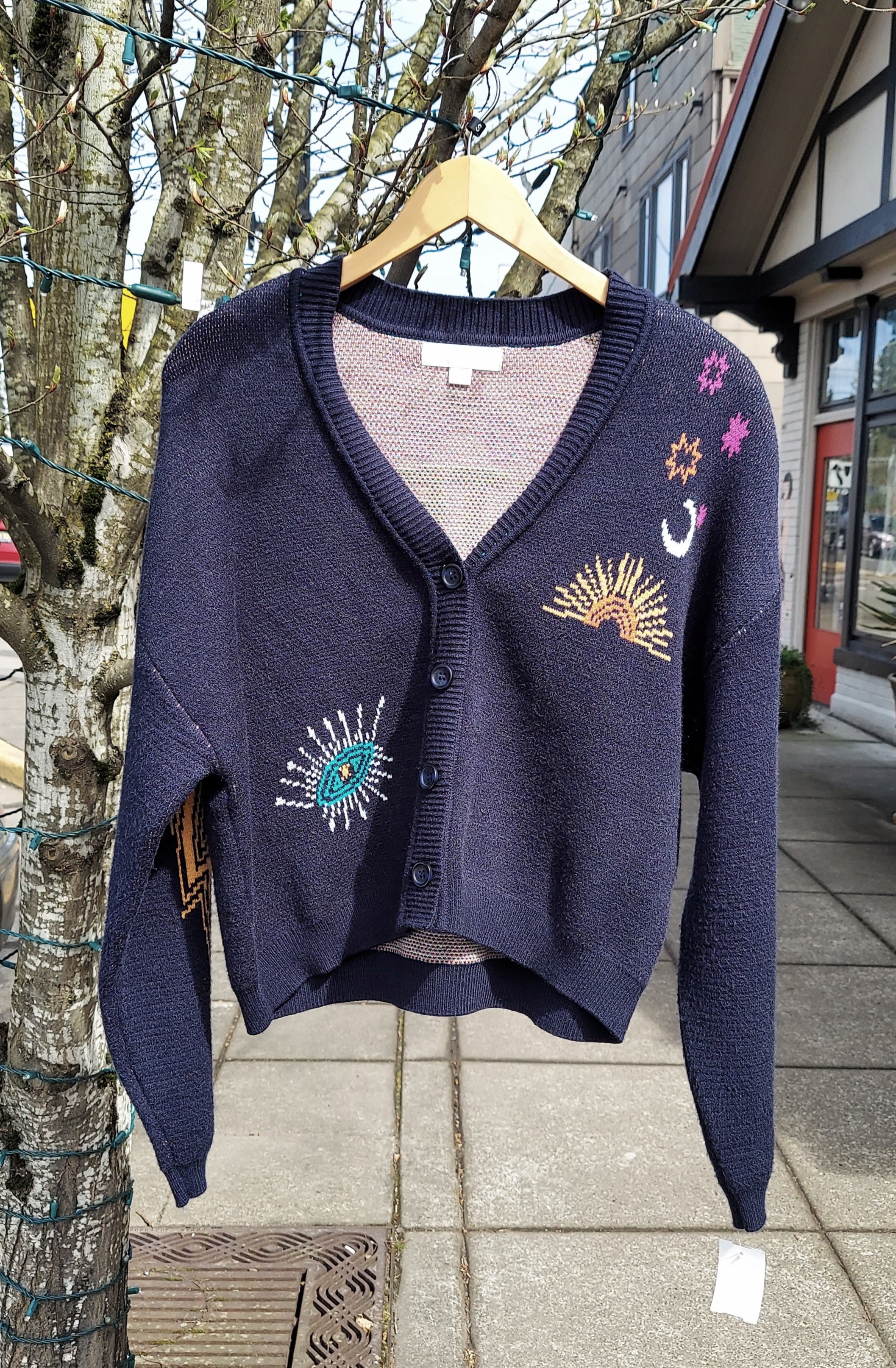 SOLD! Spiritual Gangster Grateful Soul Delaney Blue & Yellow Cardigan - Small