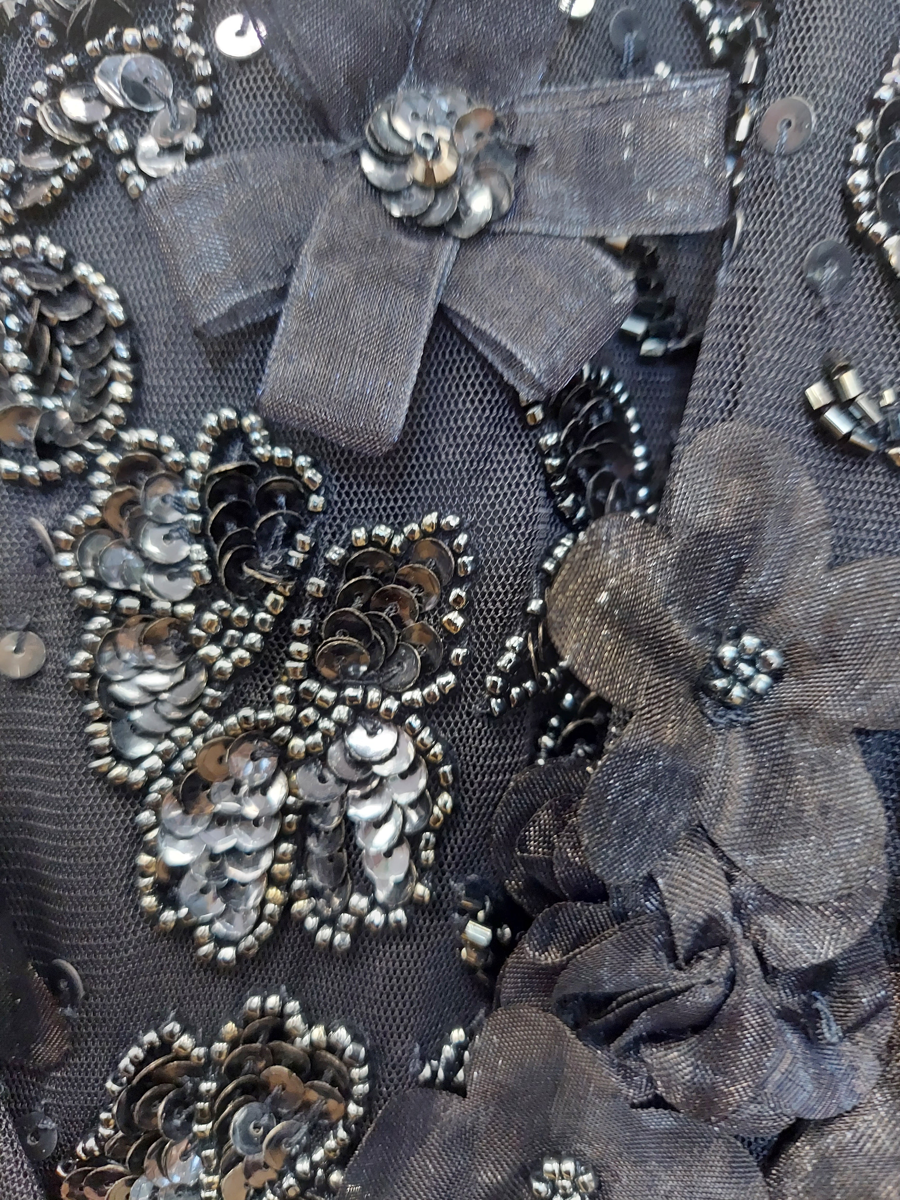 MAC DUGGAL Floral Embellished Sequin Tiered Flutter Sleeve Midi-Dress Sz. 18