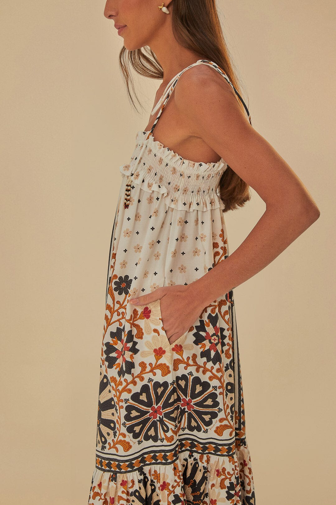 FARM RIO Flower Fan Tapestry Midi Dress NEW! - Large