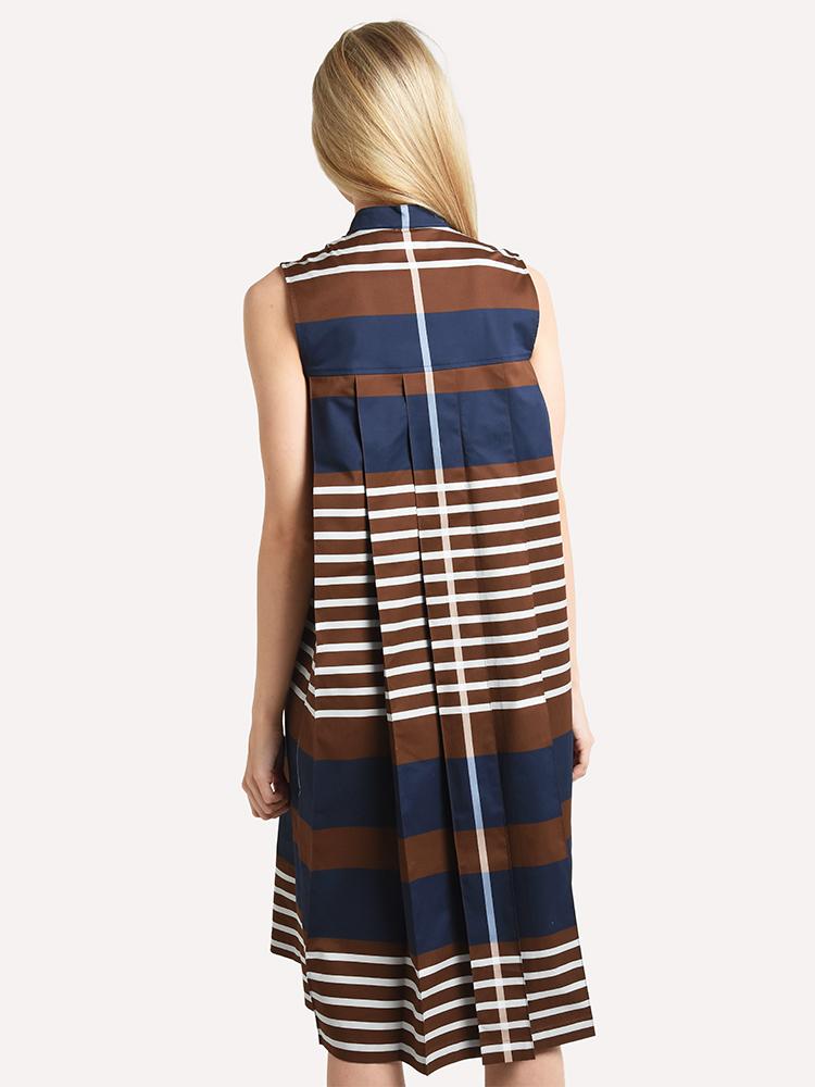 eleventy Striped Pleaded Back Sleeveless Belted Pocketed Dress Sz. 6